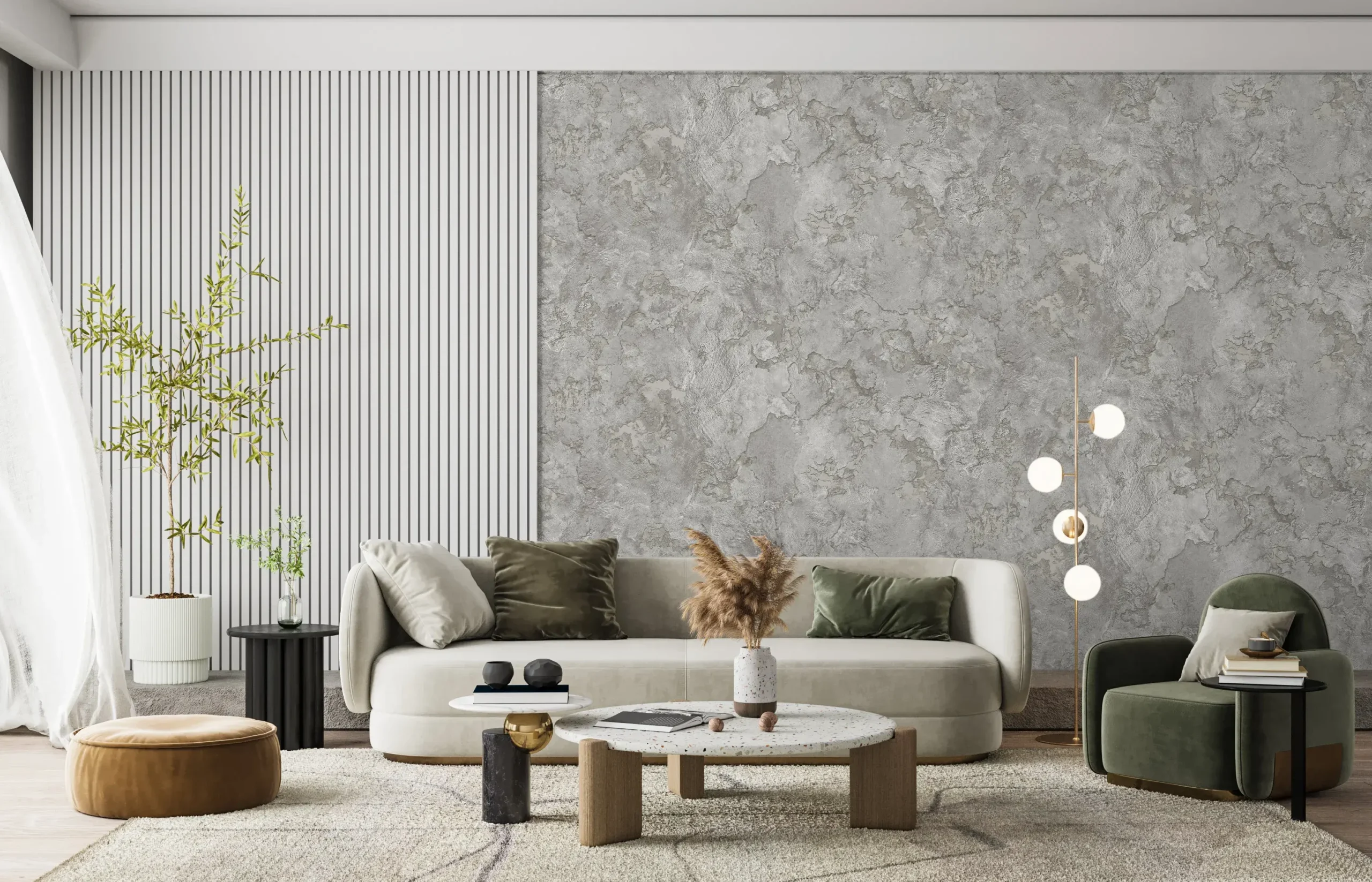 Gray Embossed Wallpaper – Natural Glittering (24109-2)